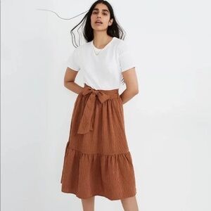 Madewell Tie-Waist Tiered Midi Skirt in Stripe
